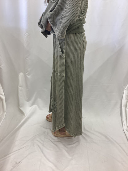 EB57003 Faded Olive Crochet Patch Pant