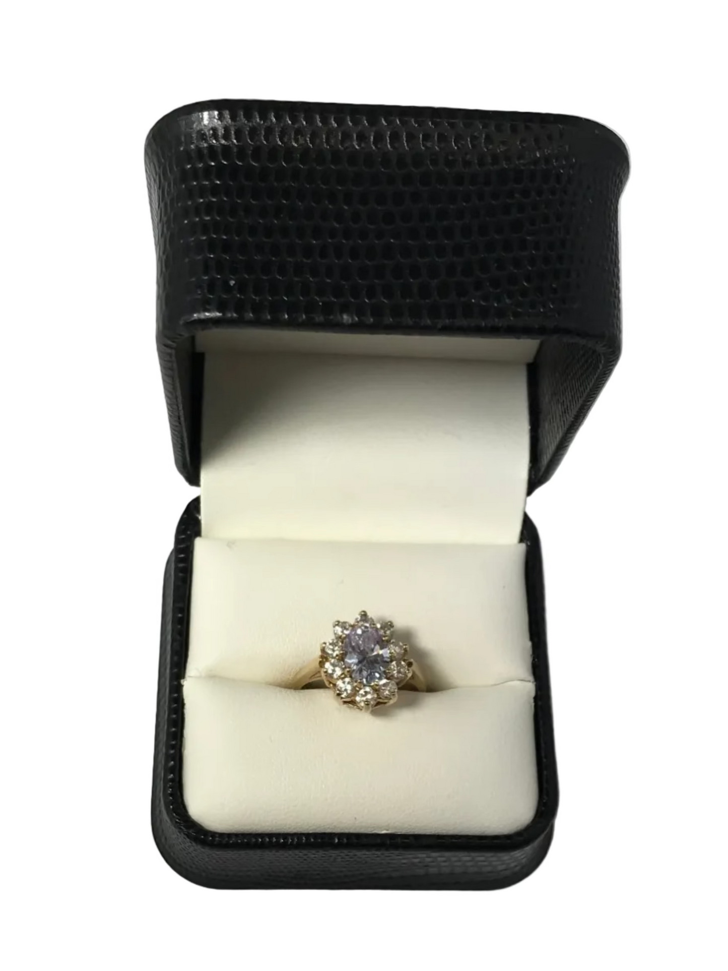 U 10K Yellow Gold Light Purple / Clear Stone Ring