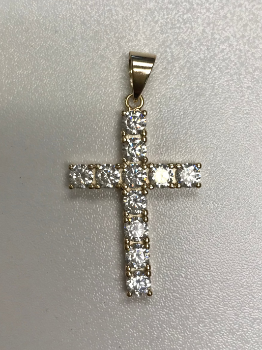 Gold Plated Sterling Silver CZ Cross Pendant