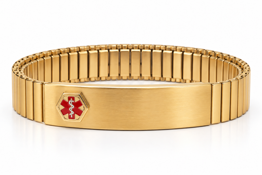 MED35 Men's Medical Alert Gold Tone Stainless Steel Stretchy Bracelet 0