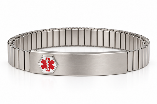 MED36 Men's ID Medical Alert Silver Tone Stainless Steel Stretchy Bracelet 0