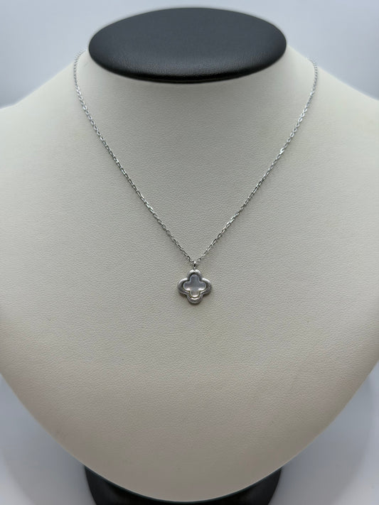 M-7980 925 Sterling Silver Brushed Mother of Pearl Flower Necklace 16"+2" Long 0