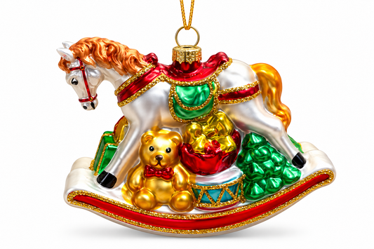 MX197980 Ganz Rocking Horse Presents Ornament Glass 0
