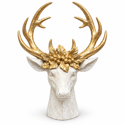 MX204212 Ganz Deer Bust with Flower Crown Statue Resin Gold/Ivory 0