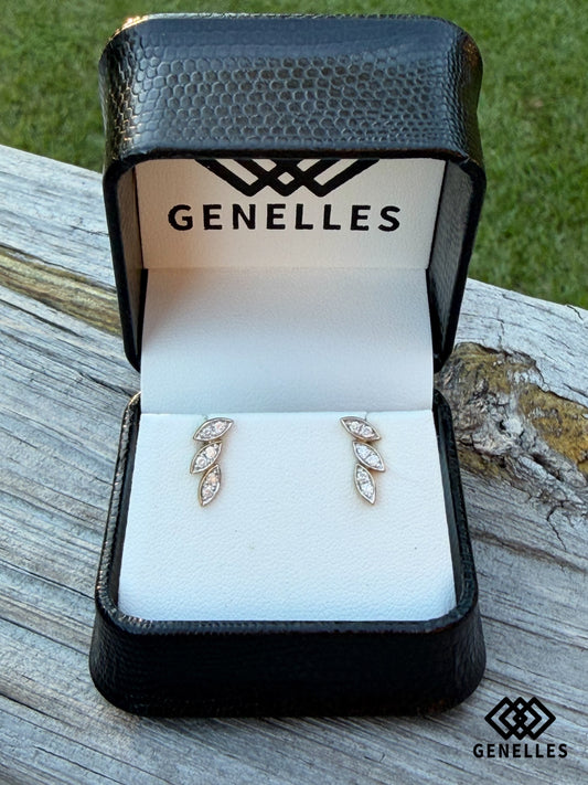 B-ER-019358 10K Yellow Gold .20CTTW Natural Diamond Leaf Stud Earrings 0