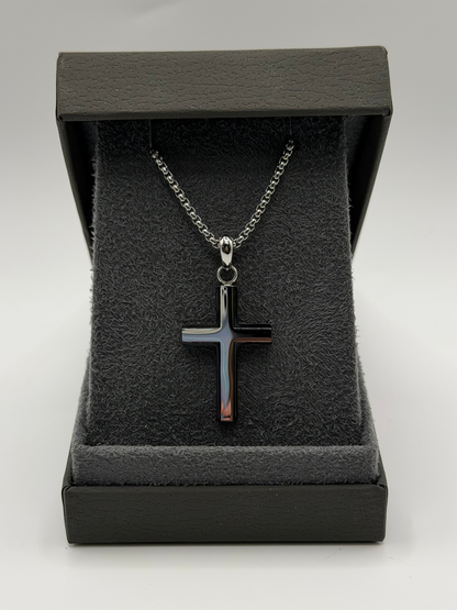 SRN3298-20 Chisel Stainless Steel Polished Black IP-Plated Cross 20" Necklace 0