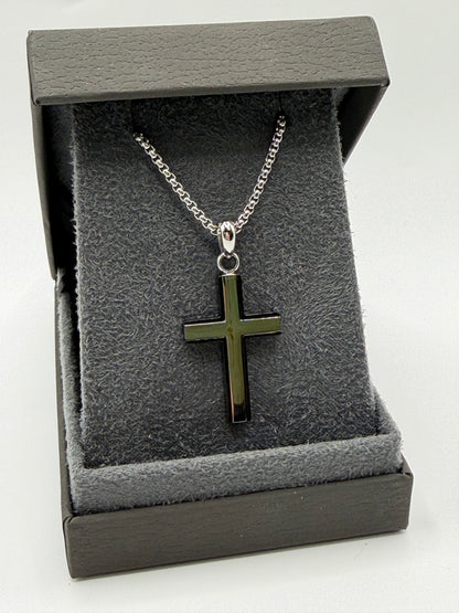 SRN3298-20 Chisel Stainless Steel Polished Black IP-Plated Cross 20" Necklace 0