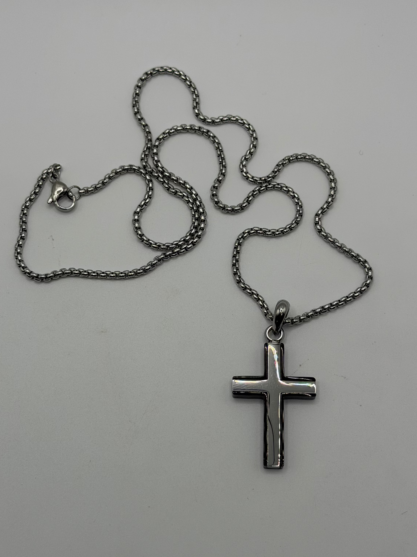 SRN3298-20 Chisel Stainless Steel Polished Black IP-Plated Cross 20" Necklace 0