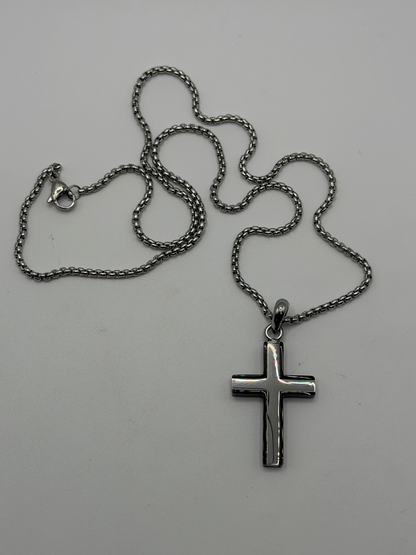 SRN3298-20 Chisel Stainless Steel Polished Black IP-Plated Cross 20" Necklace 0