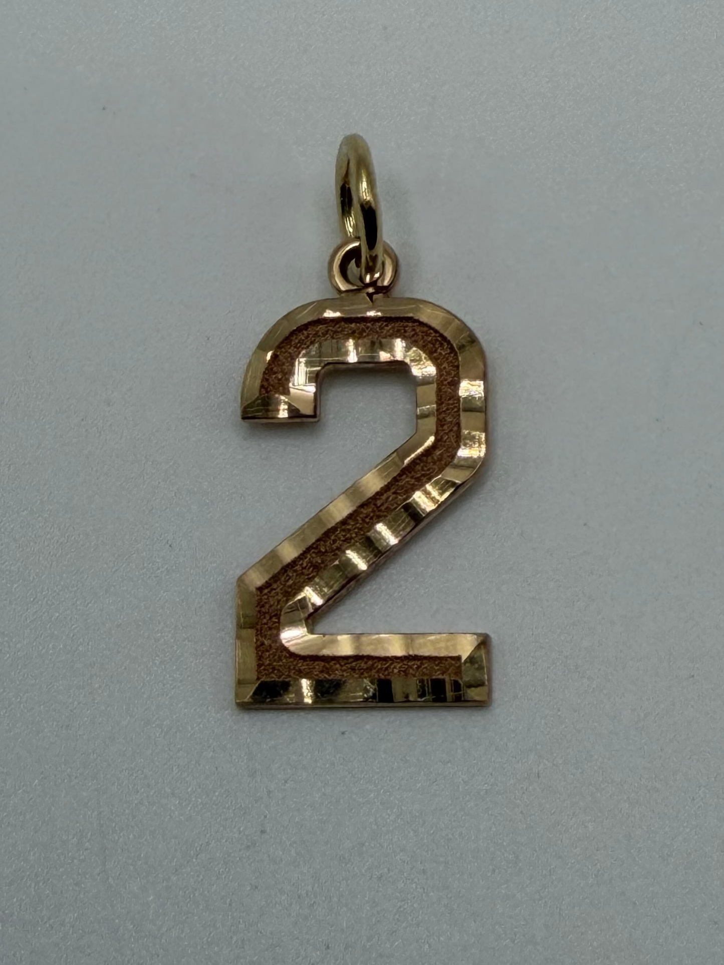 MN02 14K Yellow Gold Medium Diamond-Cut Number 2 Charm 0
