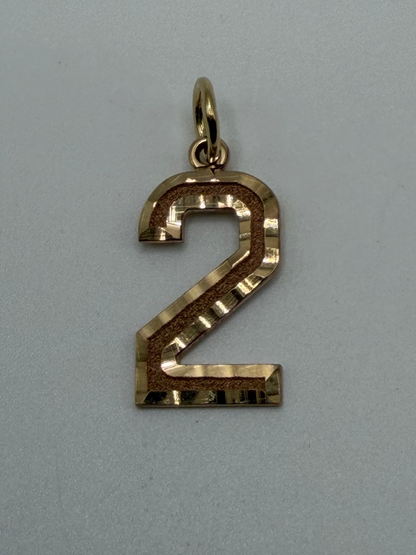 MN02 14K Yellow Gold Medium Diamond-Cut Number 2 Charm 0