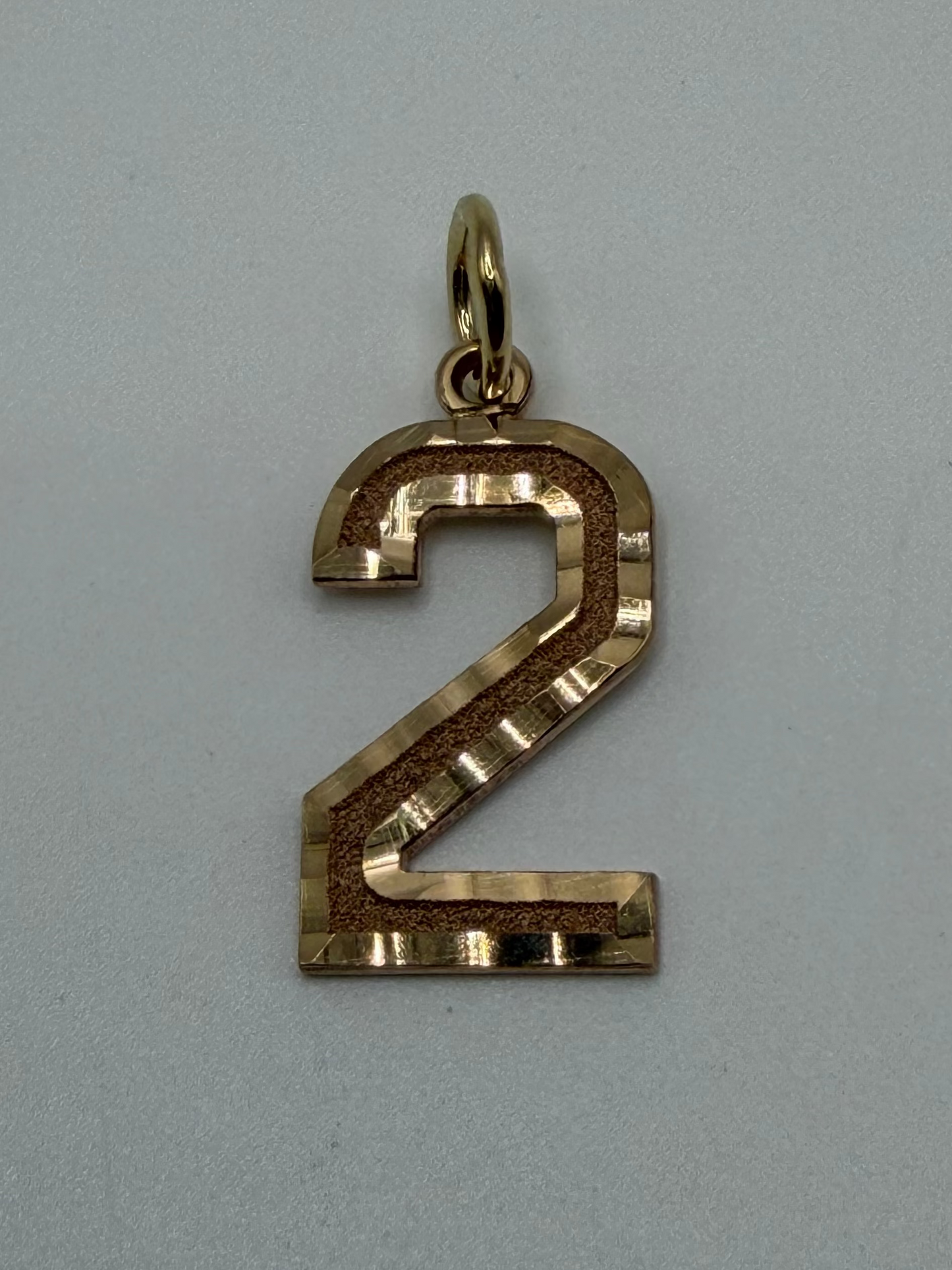 MN02 14K Yellow Gold Medium Diamond-Cut Number 2 Charm 0