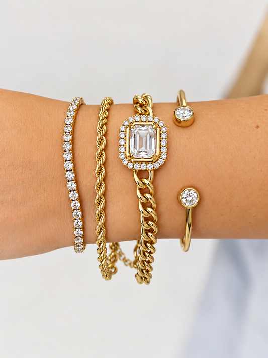 AB92697-CL Grace + Emma Fashion Jewelry Gold and Clear Bracelet Set 0