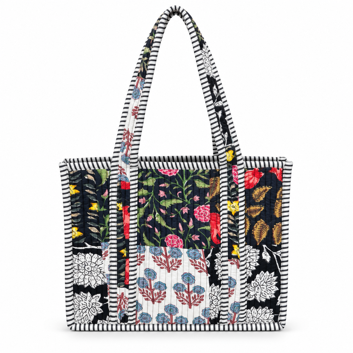 Black Fancy Floral Print Quilted Mini Tote Bag 0