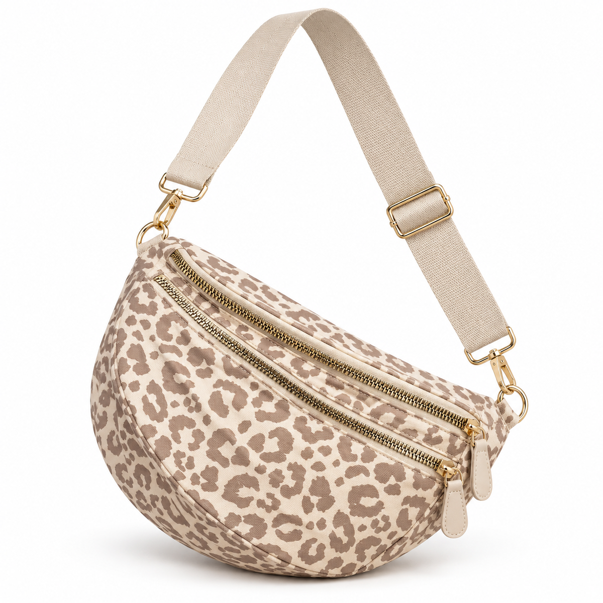 CB1252LPBG Tan Leopard Print Nylon with Gold Hardware Crossover Bag 0