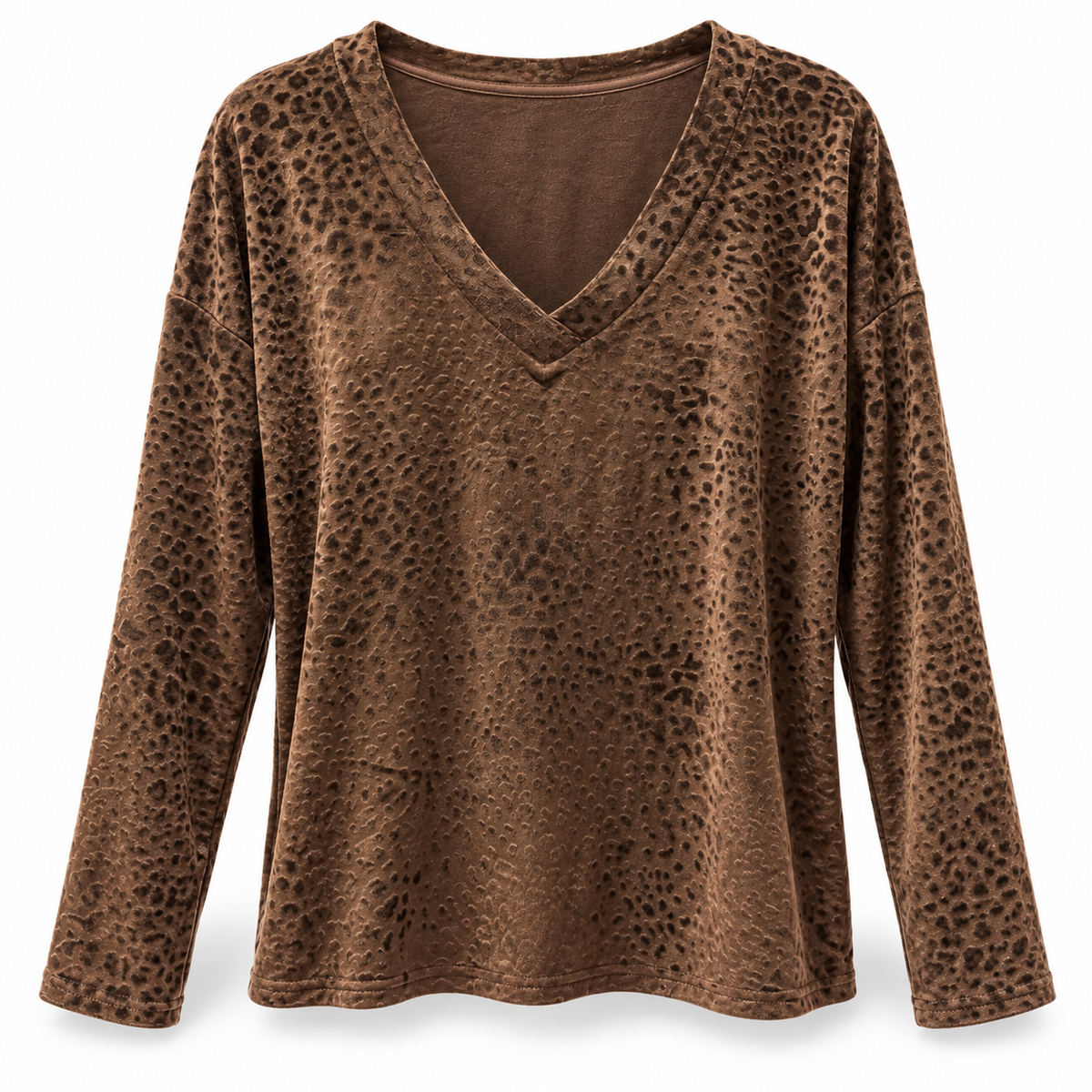 38708 Amanda Blu Women's Luxe Lounge Leopard Chocolate Long Sleeve Top 0