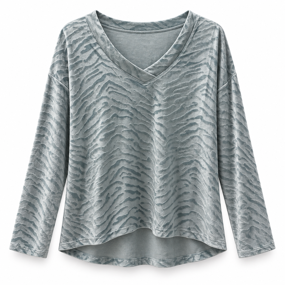 Amanda Blu Women's Sea Glass Zebra Luxe Lounge Long Sleeve Top Blue Haze 0