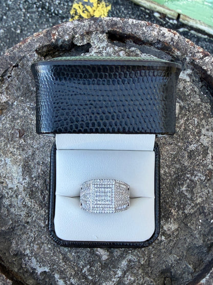 Sterling Silver Men's CZ Rectangle Cluster Ring Size 10 0