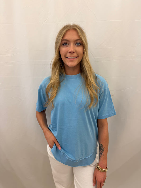 RDG61W11SLD Royce Light Blue Short Sleeve  HiLo Poncho Top