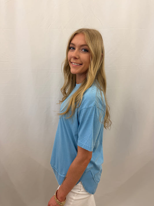 RDG61W11SLD Royce Light Blue Short Sleeve  HiLo Poncho Top