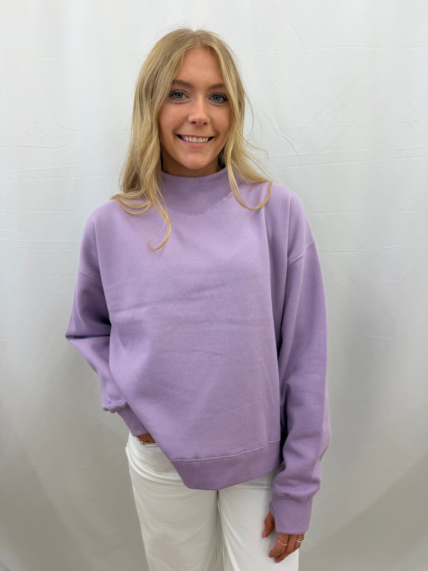 RDG65429SLD Royce "Lingo" Long Sleeved Mock Crew Oversized Lavender