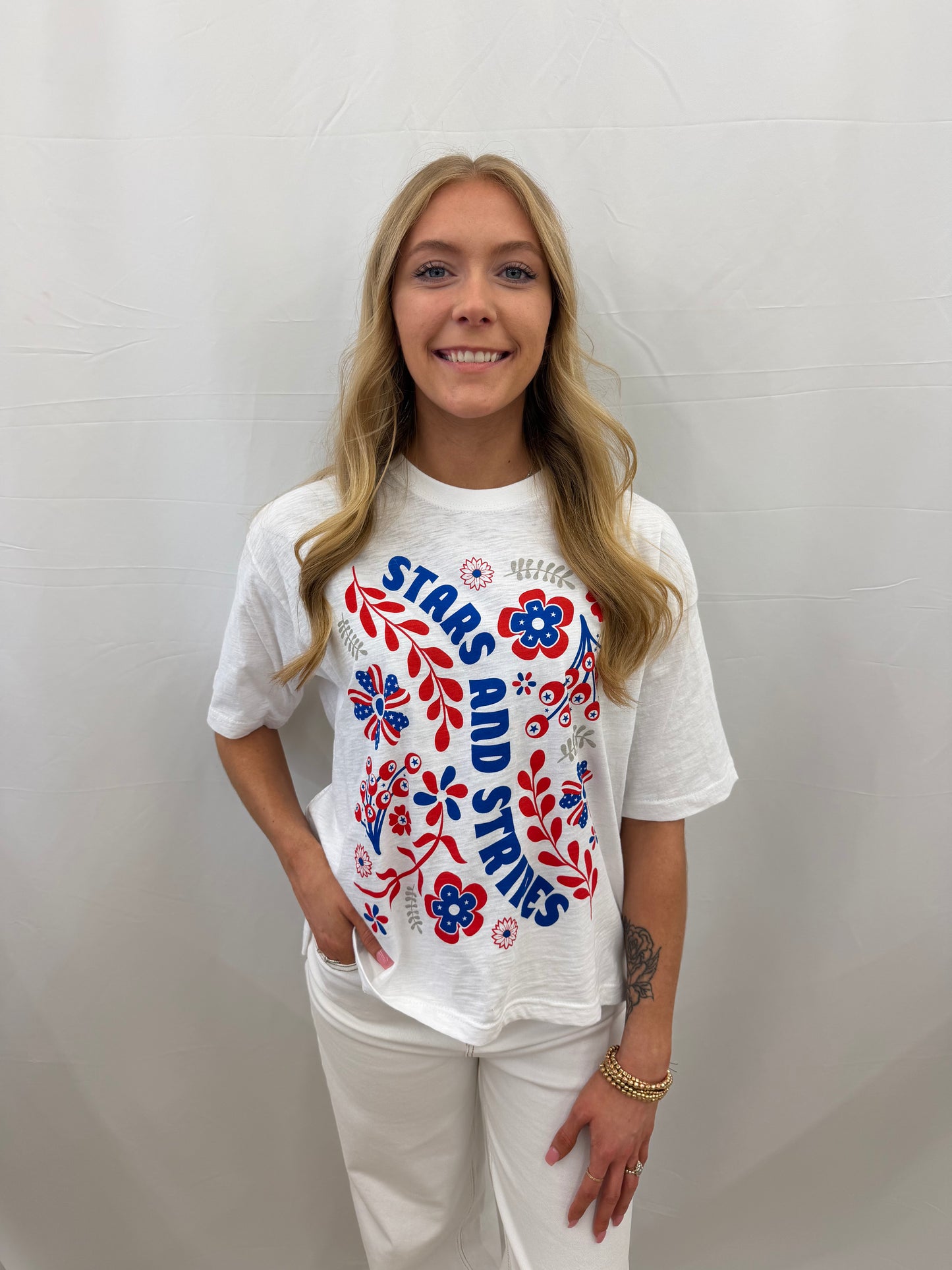 RDG61933SFZ Royce White Stars and Stripes Burnout Graphic Tee