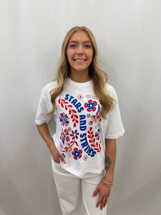 RDG61933SFZ Royce White Stars and Stripes Burnout Graphic Tee