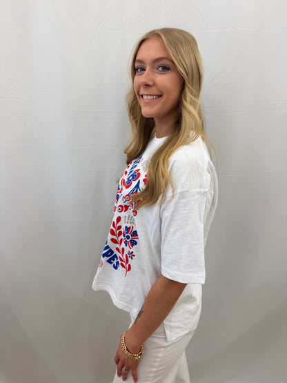 RDG61933SFZ Royce White Stars and Stripes Burnout Graphic Tee