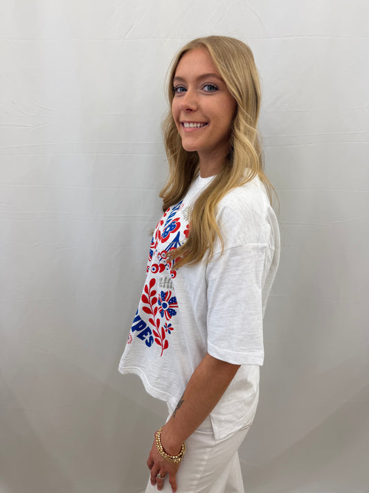 RDG61933SFZ Royce White Stars and Stripes Burnout Graphic Tee