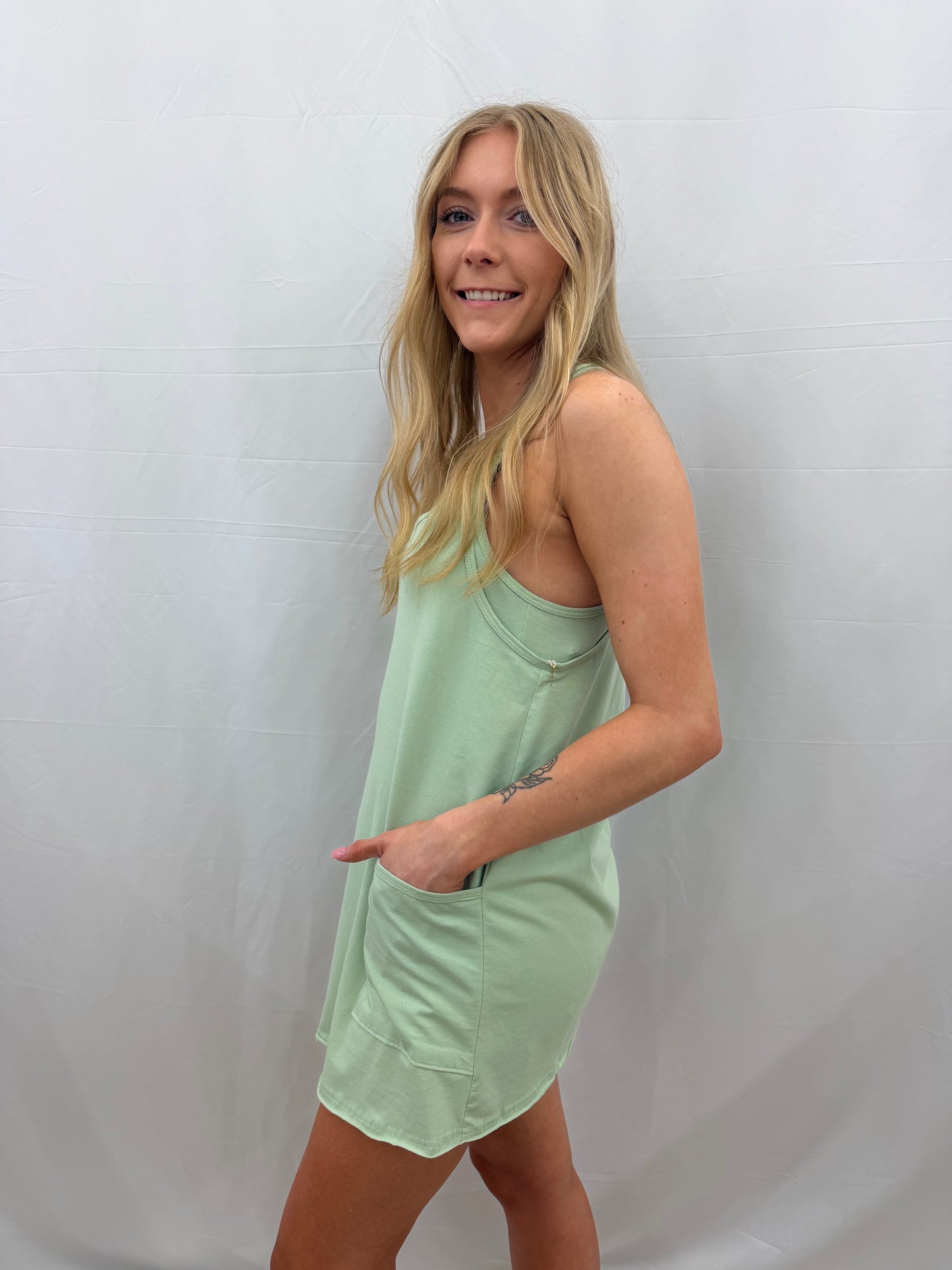 PP-0126-DRS-TARA-SAGE Simply Southern Tara Romper Dress Sage