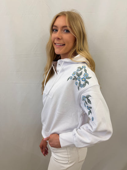 PP-0126-HD-SNAP-CRP-ROBFLR Simply Southern Snap Cropped Hoodie with Floral Embroidery