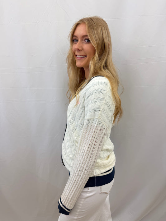 0126-CARDI-VARSTY-NAVY Simply Southern Varsity Cardigan