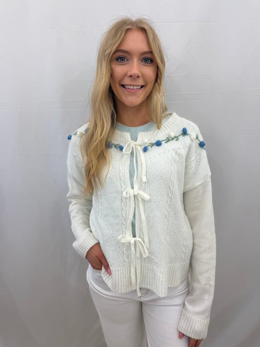 PP-0126-CRD-FLW Simply Southern Floral Tie Cardigan in Cream