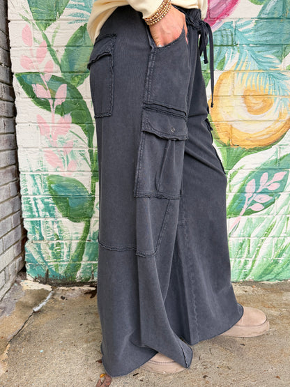 EB56987 Easel WASHED TERRY Ginny PANT BLACK