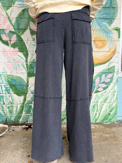 EB56987 Easel WASHED TERRY Ginny PANT BLACK