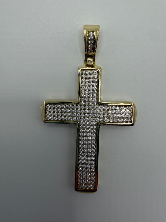 Sterling Silver Gold Plated CZ Cross Charm