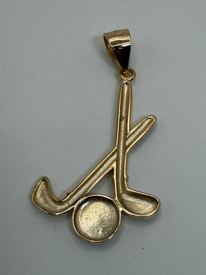 Gold Plated Sterling Silver Golf Pendant Golf Club & Golf Ball