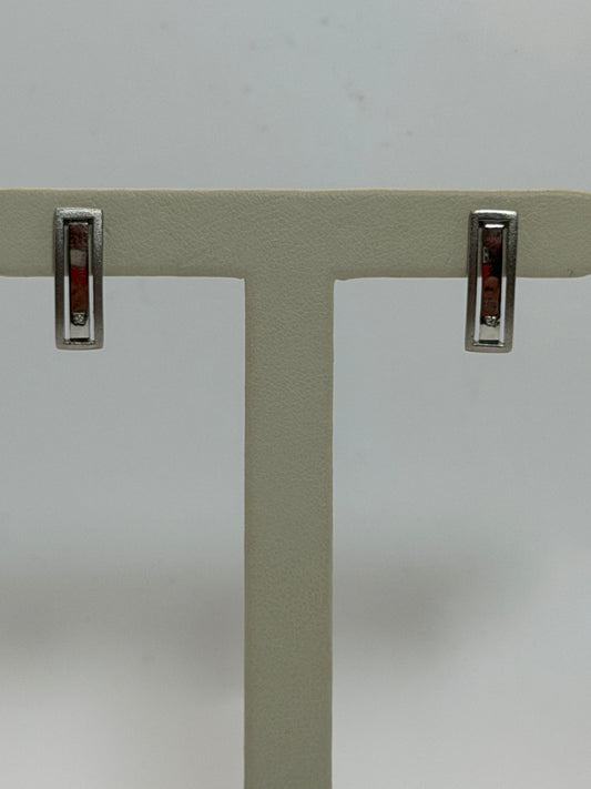 Hot Diamond Sterling Silver Bar Earrings with Natural Diamonds and Matte Polished Finish