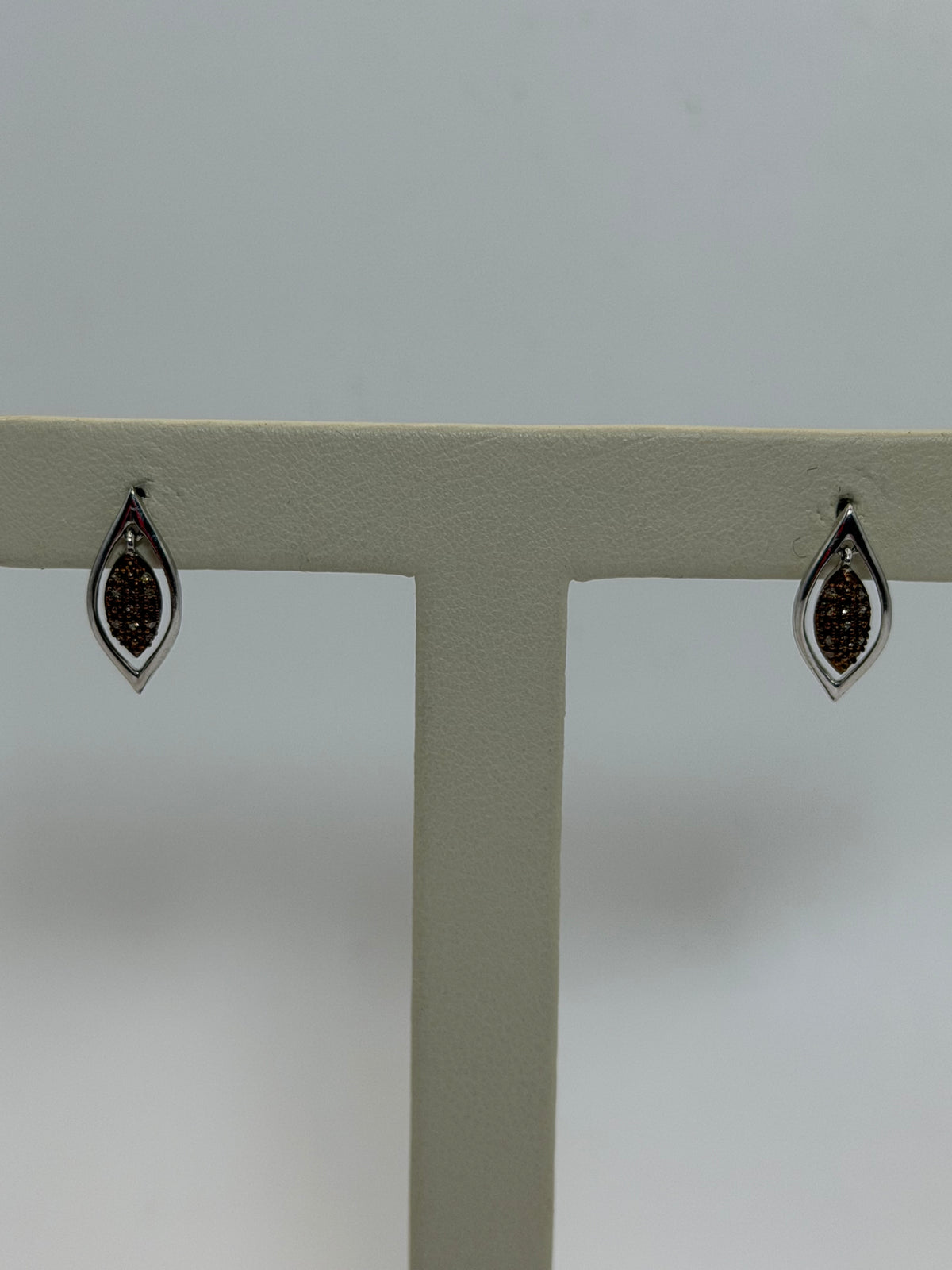 D-5863 Sterling Silver Chocolate Marquise Natural Diamond Earrings