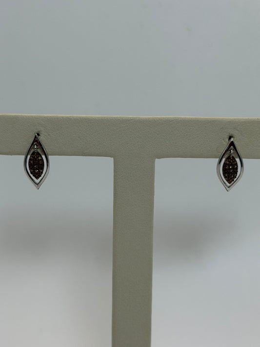 D-5863 Sterling Silver Chocolate Marquise Natural Diamond Earrings