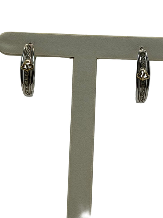 U 25506 Sterling Silver Hoop Earrings with Gold Tone Two Heart Design .10CTTW Natural Diamonds