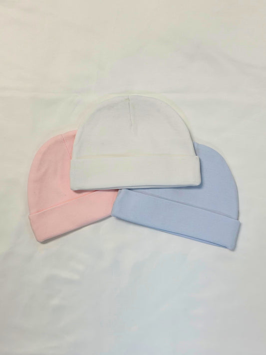 Nursery Baby Caps in Pink, White, or Blue