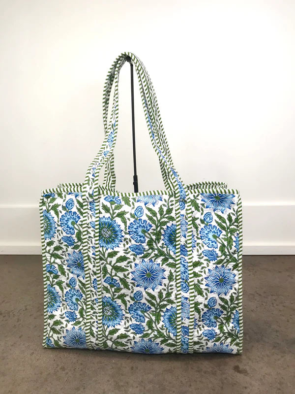 TB2507 Blue Pattern Quilted Tote Bag