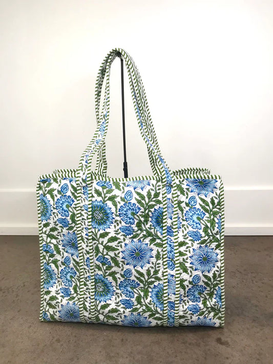 TB2507 Blue Pattern Quilted Tote Bag