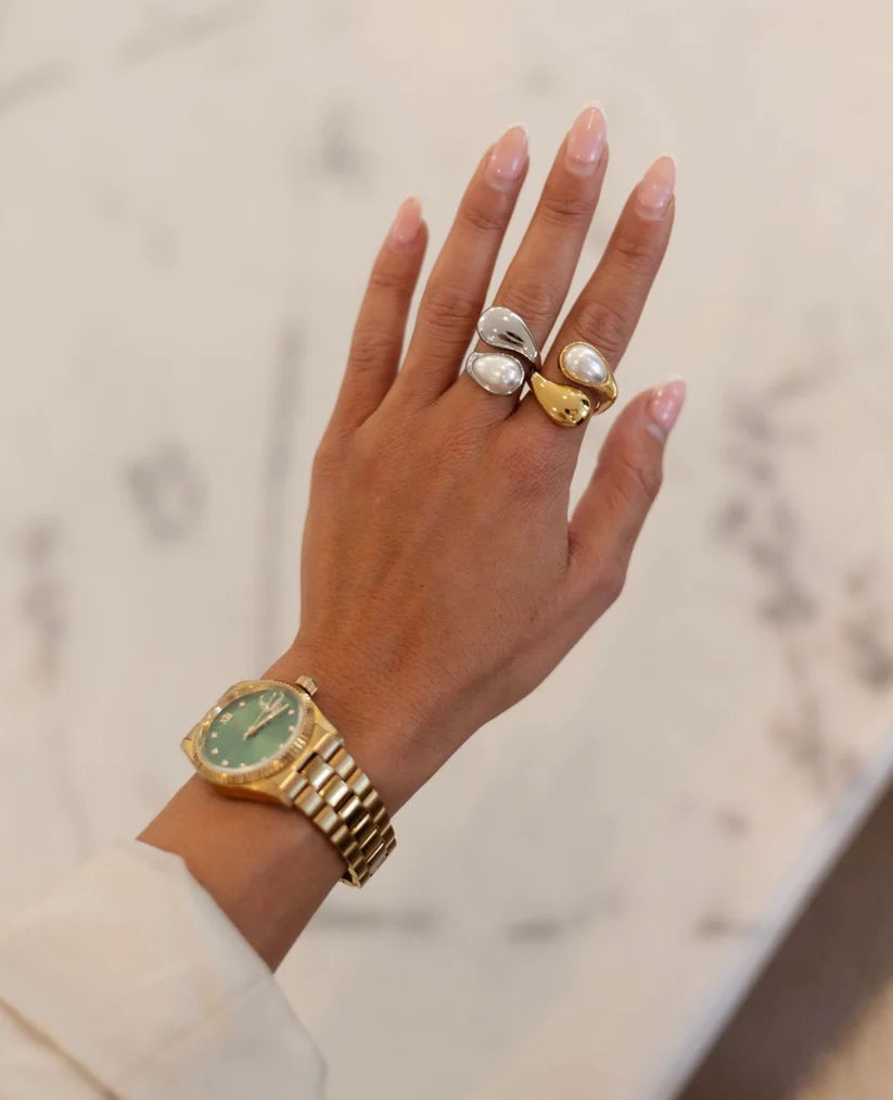 Chansuttpearls Ava Ring 18k Plated Stainless Steel Water Resistant Adjustable