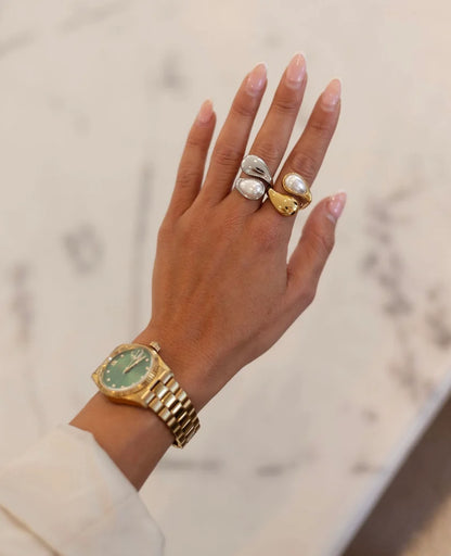 Chansuttpearls Ava Ring 18k Plated Stainless Steel Water Resistant Adjustable