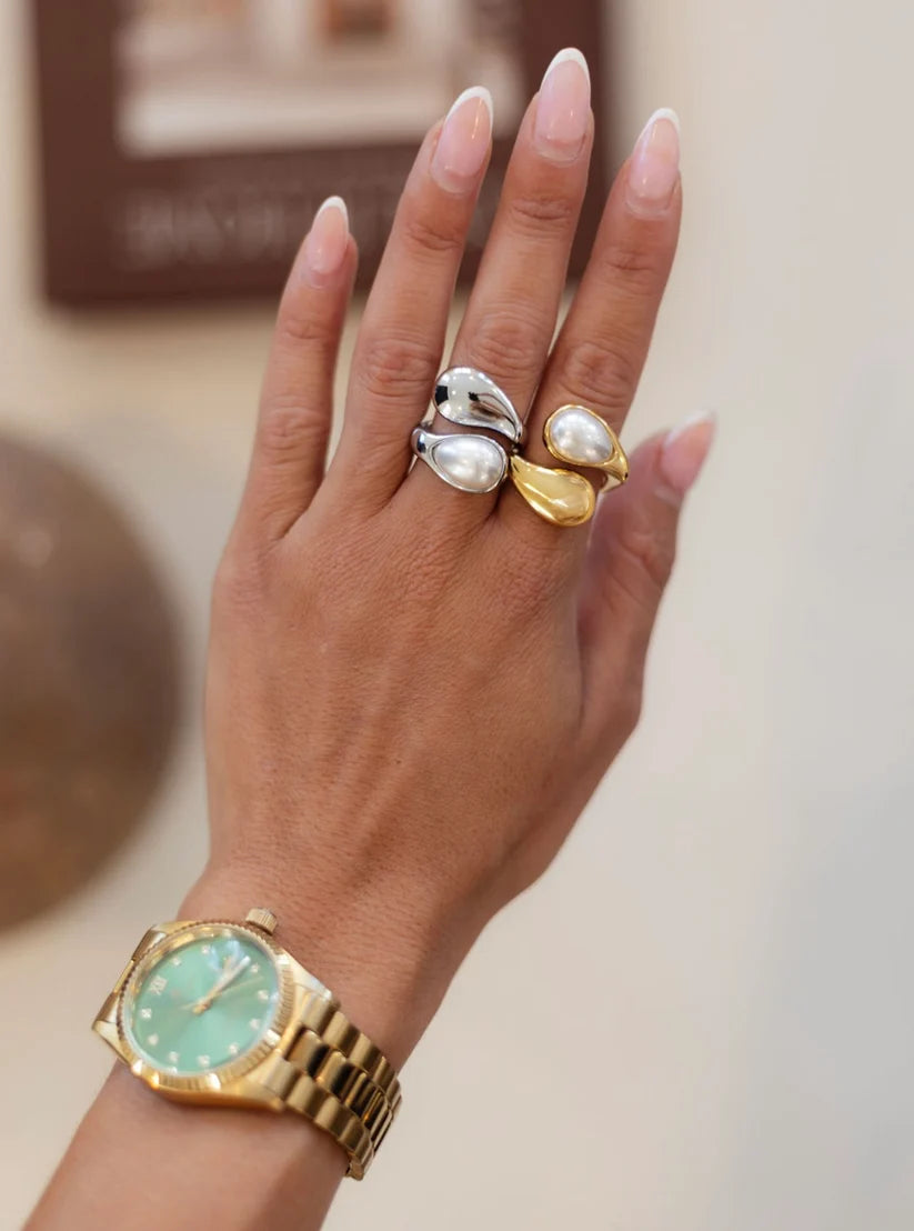 Chansuttpearls Ava Ring 18k Plated Stainless Steel Water Resistant Adjustable