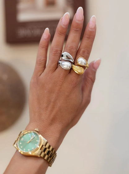 Chansuttpearls Ava Ring 18k Plated Stainless Steel Water Resistant Adjustable
