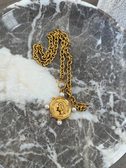 Chansuttpearls The Pearl Coin Necklace 18k Gold Plated Stainless Steel Water Resistant 18" Long 0