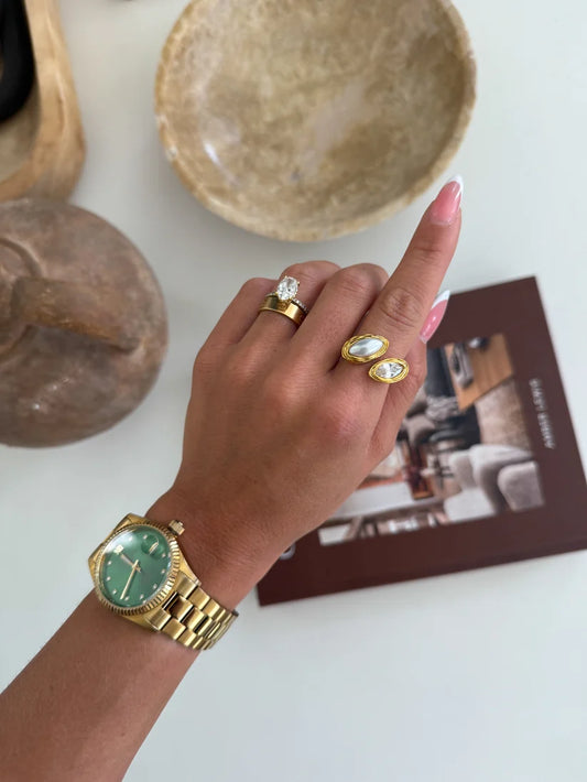 Chansutt Pearls Milo Ring 18k Plated Stainless Steel Water Resistant Adjustable